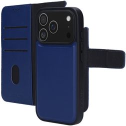 Mobiparts Housse iPhone 17 Pro Etui avec Coque Détachable en Cuir Véritable Porte-Monnaie - Bleu
