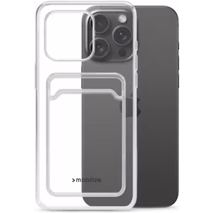 Mobilize Gelly Card Coque Transparente iPhone 15 Pro Max Coque arrière en TPU Souple avec Porte-Cartes - Transparent