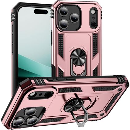Mobigear Armor Ring Coque iPhone 18 Pro Coque arrière Rigide Anti-Chocs avec Anneau-Support - Rose doré