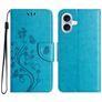 Mobigear Flowers Housse iPhone 16 Etui Porte-Monnaie - Bleu