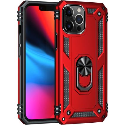 Mobigear Armor Ring Coque iPhone 13 Pro Coque arrière Rigide Anti-Chocs avec Anneau-Support - Rouge