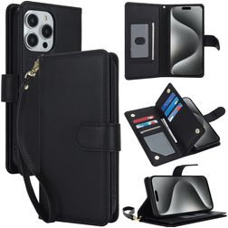 Mobigear Wallet Housse iPhone 15 Pro Etui Porte-Monnaie - Noir
