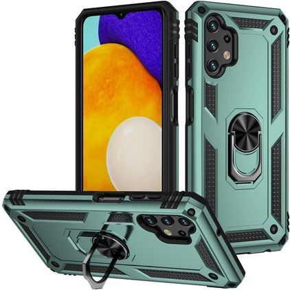 Mobigear Armor Ring Samsung Galaxy A13 4G Plastique rigide Coque arrière Antichoc avec bague de maintien - Vert