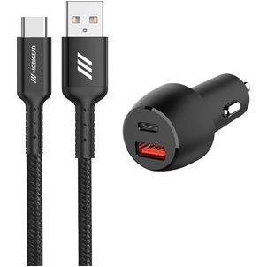 Mobigear Essentials - Double USB / USB-C Chargeur voiture USB-C 1 mètre Power Delivery 48W - Noir