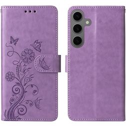 Mobigear Flowers Housse Samsung Galaxy S24 FE Etui Porte-Monnaie - Violet