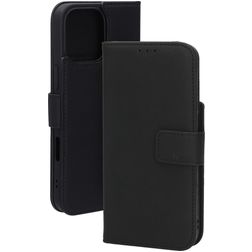 Mobiparts Wallet Housse iPhone 16 Pro Max MagSafe Etui en Cuir Véritable Porte-Monnaie - Noir