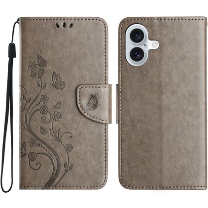 Mobigear Flowers Housse iPhone 16 Etui Porte-Monnaie - Gris