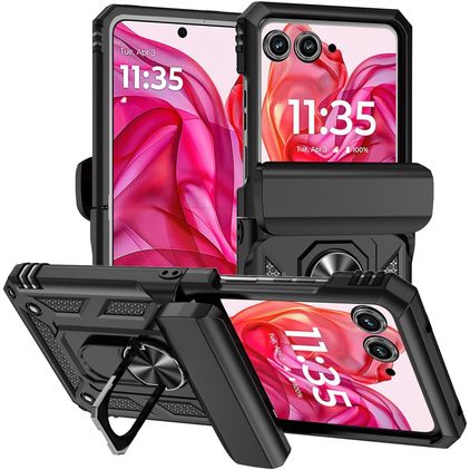 Mobigear Armor Ring Coque Motorola Razr 50 Coque arrière Rigide Anti-Chocs avec Anneau-Support - Noir