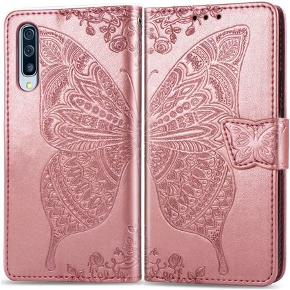 Mobigear Butterfly Housse Samsung Galaxy A70 Etui Porte-Monnaie - Rose doré