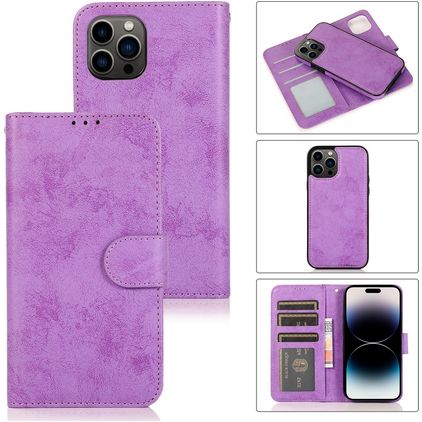 Mobigear Wallet Housse iPhone 15 Pro Etui avec Coque Détachable Porte-Monnaie - Violet