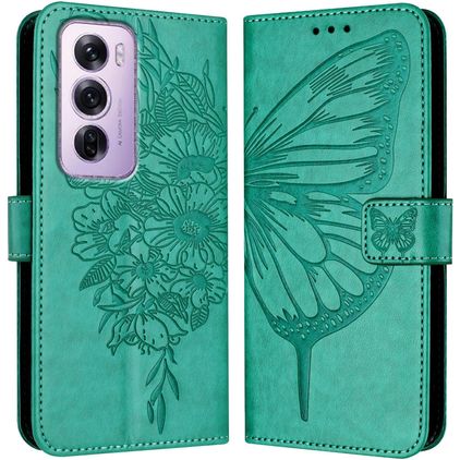 Mobigear Butterfly Housse OPPO Reno 12 Pro Etui Porte-Monnaie - Vert