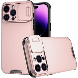 Mobigear Cam Slide Coque iPhone 14 Pro Max Coque arrière Rigide avec Protecteur Lentilles - Rose doré