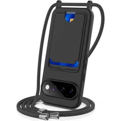 Mobigear Lanyard Card Google Pixel 11 Pro Coque avec cordon en Silicone et Porte-Cartes - Noir