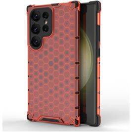 Mobigear Honeycomb Coque Samsung Galaxy S24 Ultra Coque arrière Rigide Anti-Chocs - Rouge