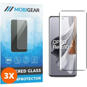Mobigear Premium OPPO Reno 10 Verre trempé Protection d'écran - Compatible Coque - Noir (Lot de 3)