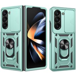 Mobigear Armor Ring Cam Slide Samsung Galaxy Z Fold 7 Plastique rigide Coque arrière Antichoc avec bague de maintien et cache caméra coulissant - Vert
