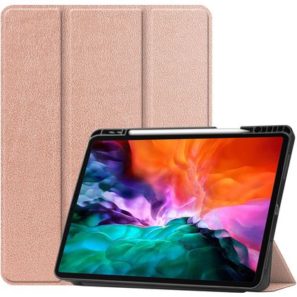 Mobigear Tri-Fold Gel Coque iPad Pro 12.9 Pouces (2022) Etui en TPU,Similicuir + Porte-crayon - Rose doré