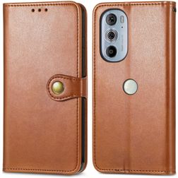 Mobigear Snap Button Housse Motorola Edge 30 Pro Etui Porte-Monnaie - Marron