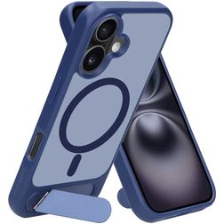 Mobiparts Hardcover Coque iPhone 16 MagSafe Coque arrière Rigide avec Support Amovible - Satin Blue