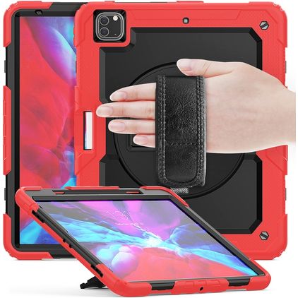 Mobigear SureGrip Xtreme Coque iPad Air 13 Pouces (2026) Coque arrière en Plastique rigide,Silicone + Porte-crayon + Bandoulière + Support Amovible - Rouge