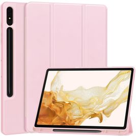 Mobigear Tri-Fold Gel Coque Samsung Galaxy Tab S9 Plus Etui en TPU,Similicuir + Porte-crayon - Rose