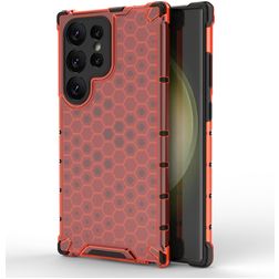 Mobigear Honeycomb Coque Samsung Galaxy S24 Ultra Coque arrière Rigide Anti-Chocs - Rouge