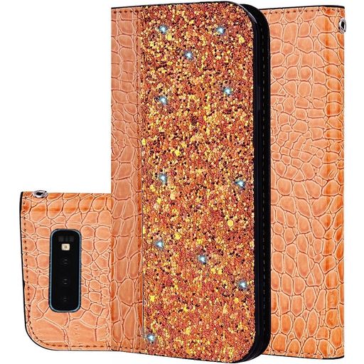 Mobigear Croco Glitter Housse Samsung Galaxy S10 Plus Etui Porte-Monnaie - Orange