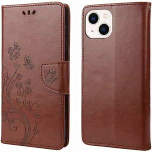 Mobigear Flowers Housse iPhone 14 Plus Etui Porte-Monnaie - Marron