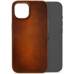 Mobilize Premium Coque iPhone 15 MagSafe Coque arrière en Cuir Véritable - Burned Cognac