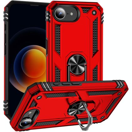 Mobigear Armor Ring Coque iPhone 17e Coque arrière Rigide Anti-Chocs avec Anneau-Support - Rouge