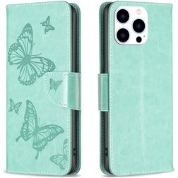 Mobigear Butterfly Housse iPhone 15 Pro Etui Porte-Monnaie - Vert