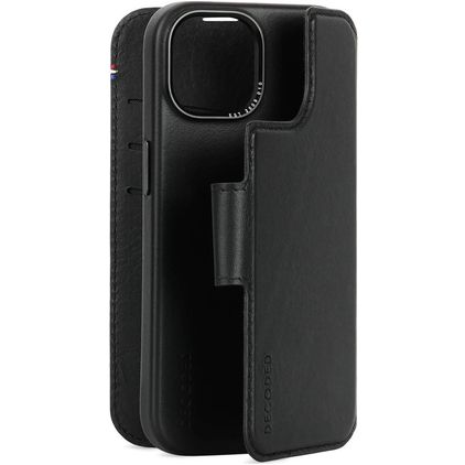 Decoded Detachable Wallet Housse iPhone 15 MagSafe Etui avec Coque Détachable en Cuir Véritable Porte-Monnaie - Noir