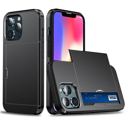 Mobigear Card Coque iPhone 13 Pro Max Coque arrière Rigide Anti-Chocs avec Porte-Cartes - Noir