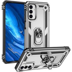 Mobigear Armor Ring Samsung Galaxy M23 Plastique rigide Coque arrière Antichoc avec bague de maintien - Argent