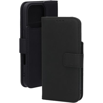 Mobiparts Wallet Housse iPhone 16 Pro MagSafe Etui en Cuir Véritable Porte-Monnaie - Noir