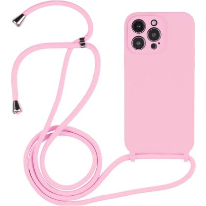 Mobigear Lanyard iPhone 14 Pro Coque avec cordon en Silicone - Rose