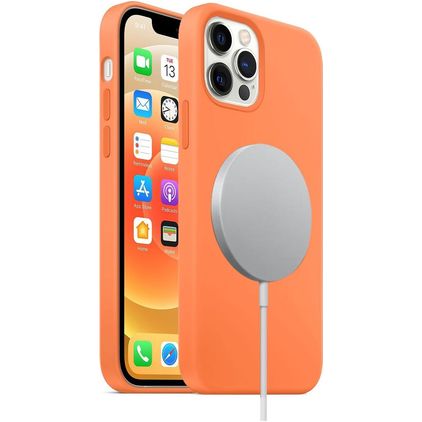 Mobigear Rubber Touch Coque iPhone 12 Pro Max MagSafe Coque arrière en Silicone - Orange