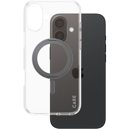 CARE by PanzerGlass Kickstand iPhone 16 Plus MagSafe Plastique rigide Coque arrière avec béquille - Transparent / Noir