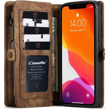 CaseMe 008 iPhone 12 Mini Coque Étui 2en1 avec coque amovible Portefeuille - Marron