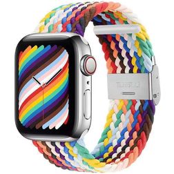 Mobigear Braided Bracelet Nylon pour Apple Watch Fermeture à pince - 42/41/40/38 mm - Rainbow