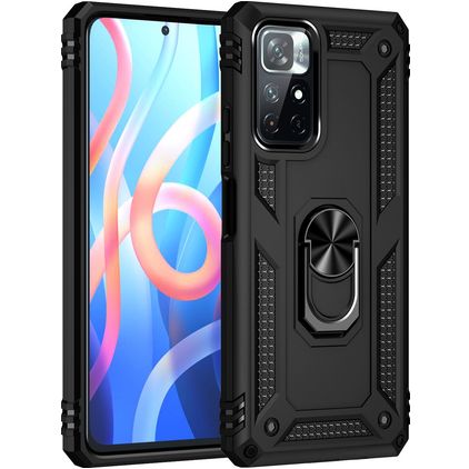 Mobigear Armor Ring Xiaomi Redmi Note 11 5G Plastique rigide Coque arrière Antichoc avec bague de maintien - Noir
