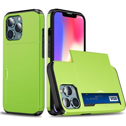 Mobigear Card Coque iPhone 13 Coque arrière Rigide Anti-Chocs avec Porte-Cartes - Vert