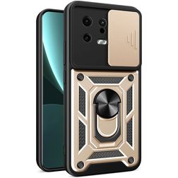 Mobigear Armor Ring Cam Slide Coque Xiaomi 13 Coque arrière Rigide Anti-Chocs avec Anneau-Support et Protecteur Lentilles - Or