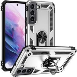 Mobigear Armor Ring Samsung Galaxy S22 Plastique rigide Coque arrière Antichoc avec bague de maintien - Argent