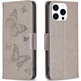 Mobigear Butterfly Housse iPhone 16 Pro Max Etui Porte-Monnaie - Gris