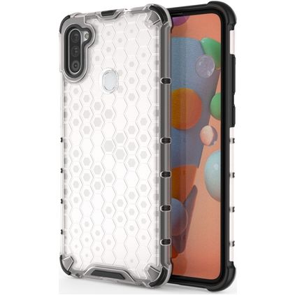 Mobigear Honeycomb Coque Transparente Samsung Galaxy A11 Coque arrière Rigide Anti-Chocs - Transparent