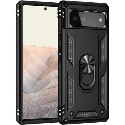 Mobigear Armor Ring Coque Google Pixel 6 Coque arrière Rigide Anti-Chocs avec Anneau-Support - Noir