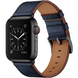 Mobigear Firenze Bracelet Cuir pour Apple Watch Fermeture boucle ardillon - 49/46/45/44 mm - Bleu foncé