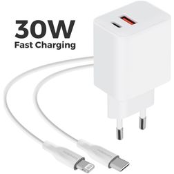 Mobiparts Wall Charger - Double USB / USB-C USB-C 1 mètre Power Delivery 30W 3A - Blanc