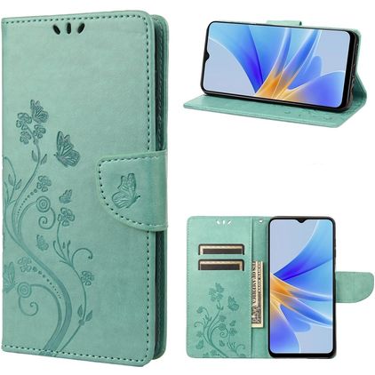 Mobigear Flowers Housse OPPO A17 Etui Porte-Monnaie - Vert